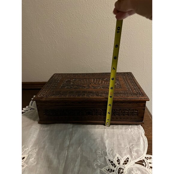 Vintage Carved Wooden Jewelry Trinket Box - Picture 7 of 8